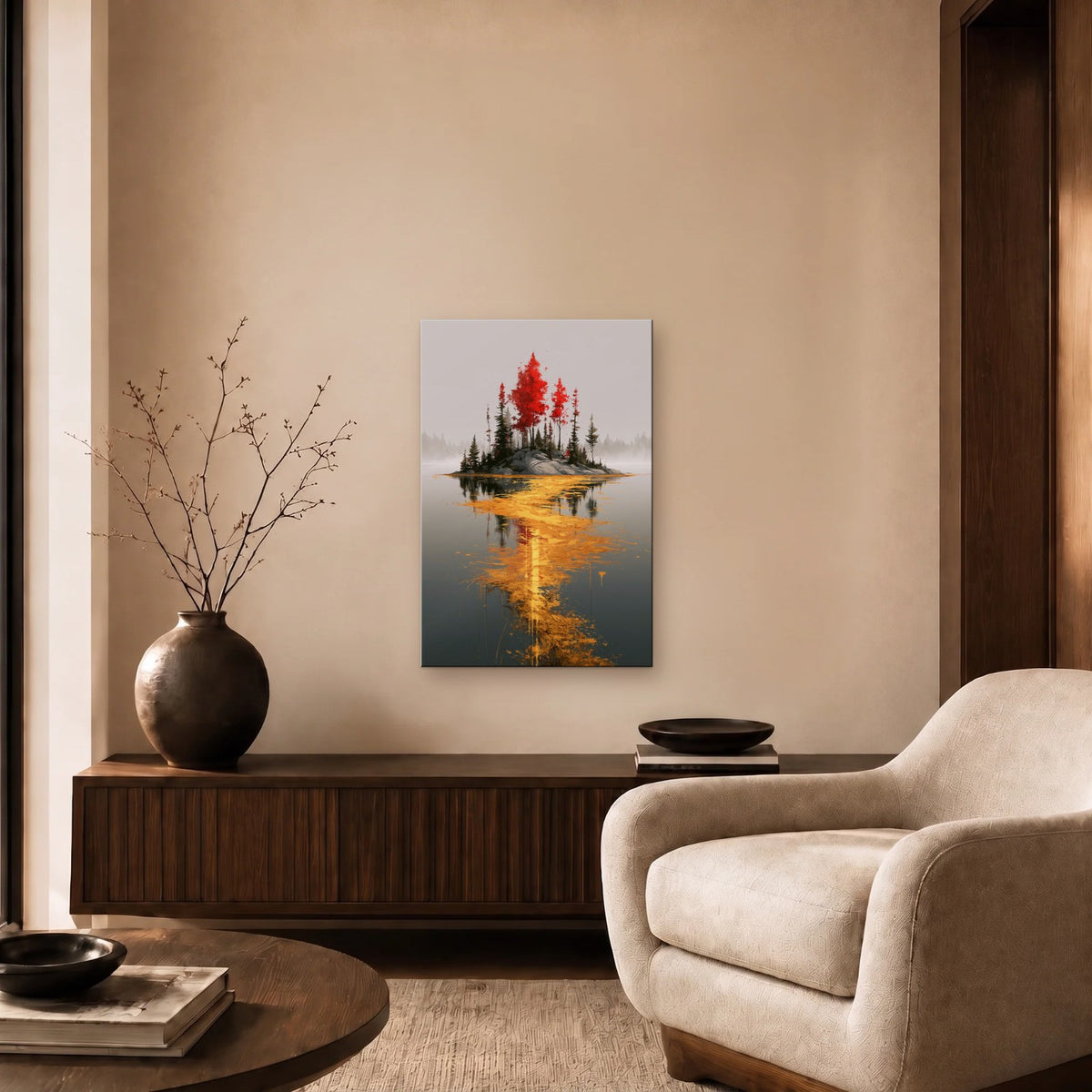 Nature Art glossy acrylic art above a wooden console