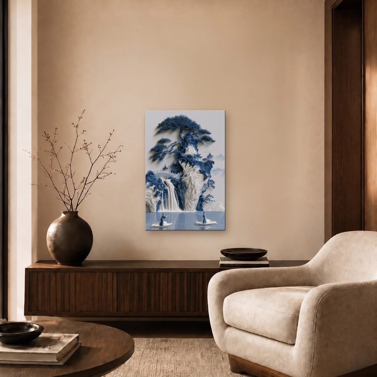 Nature Art glossy acrylic art above a wooden console