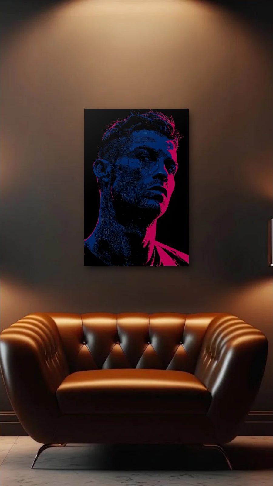 Cinematic Art acrylic wall art above a leather armchair