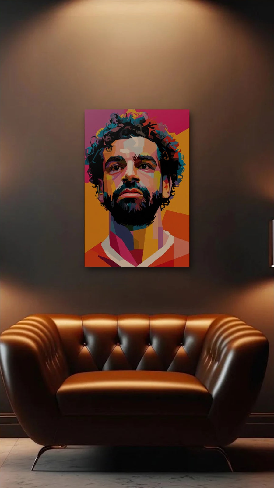 Cinematic Art acrylic wall art above a leather armchair