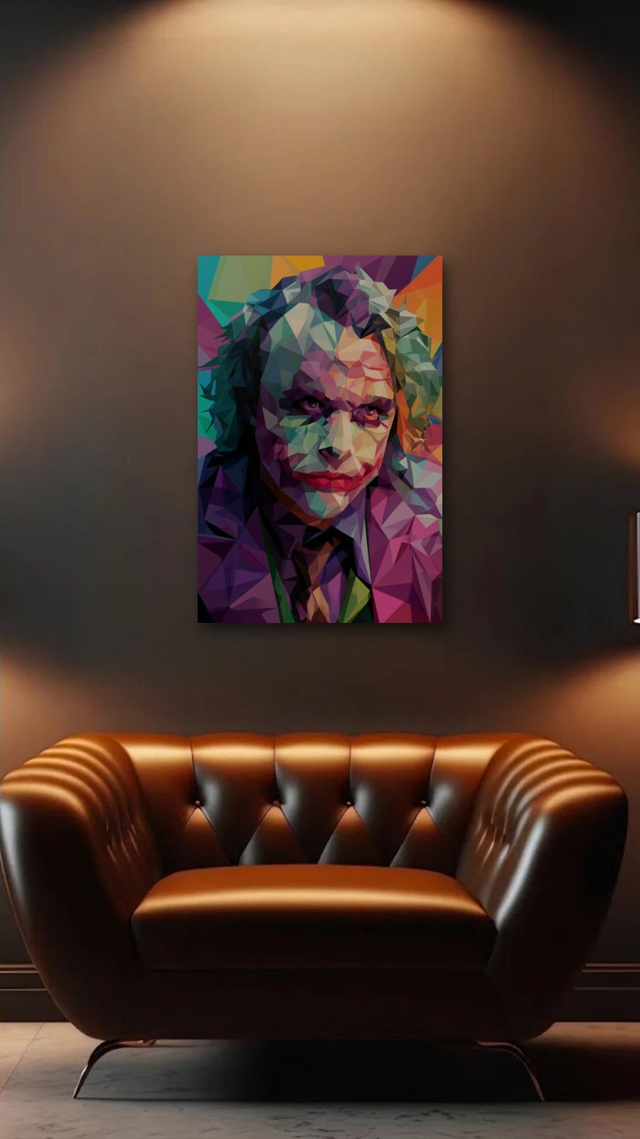 Cinematic Art acrylic wall art above a leather armchair