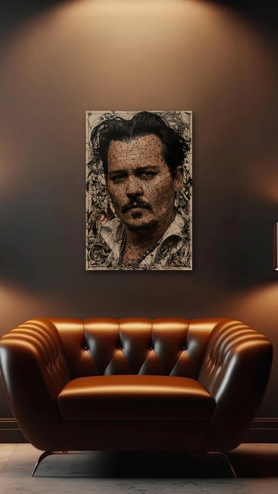 Cinematic Art acrylic wall art above a leather armchair