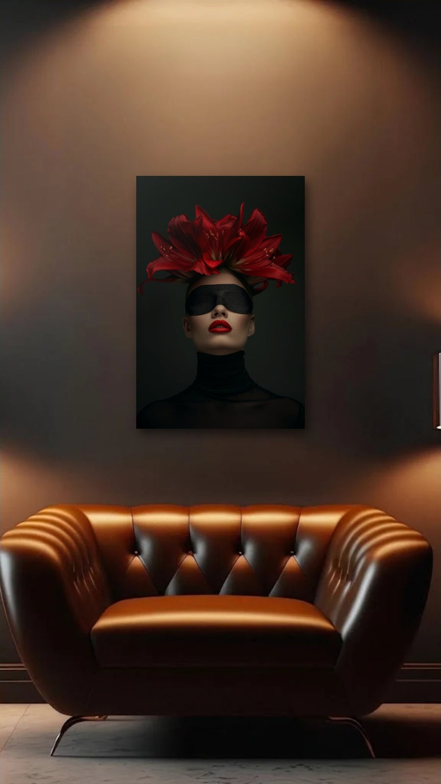 Expression Art acrylic wall art above a leather armchair