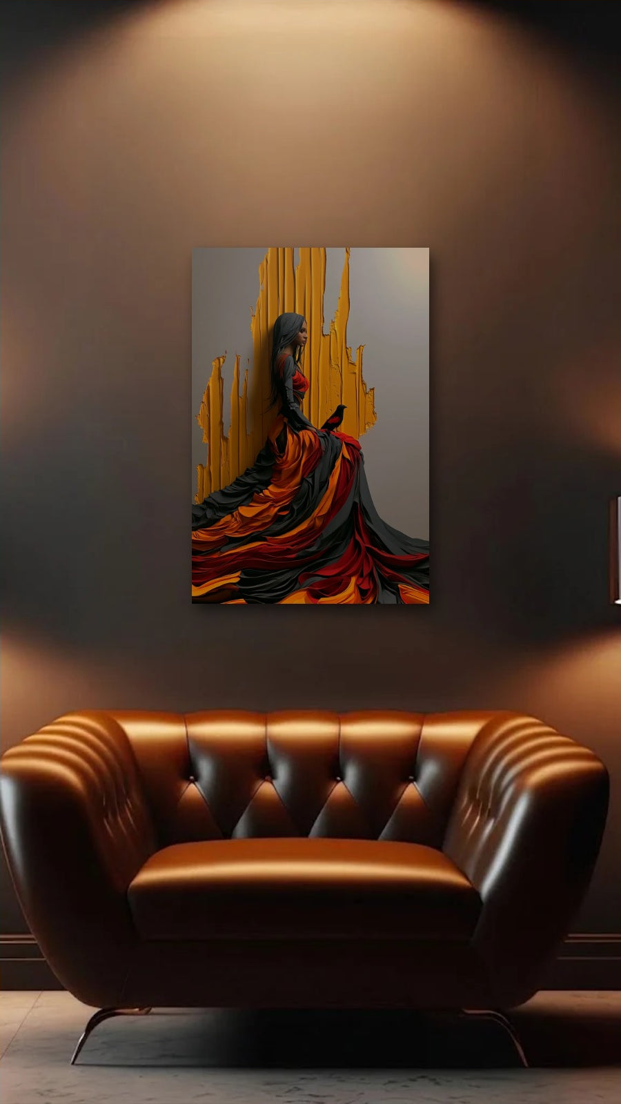 Luxury Art acrylic wall art above a leather armchair