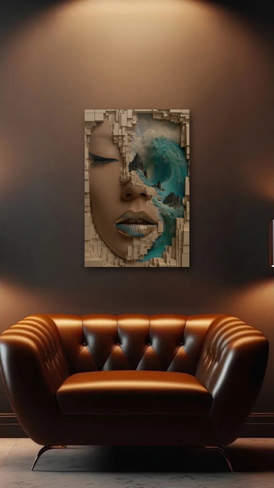 Expressions Art acrylic wall art above a leather armchair