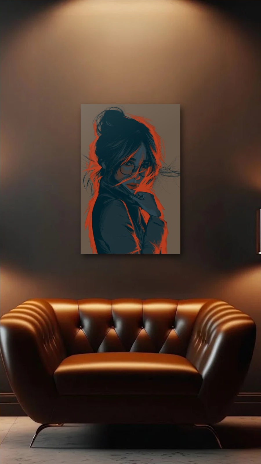 Expressions Art acrylic wall art above a leather armchair