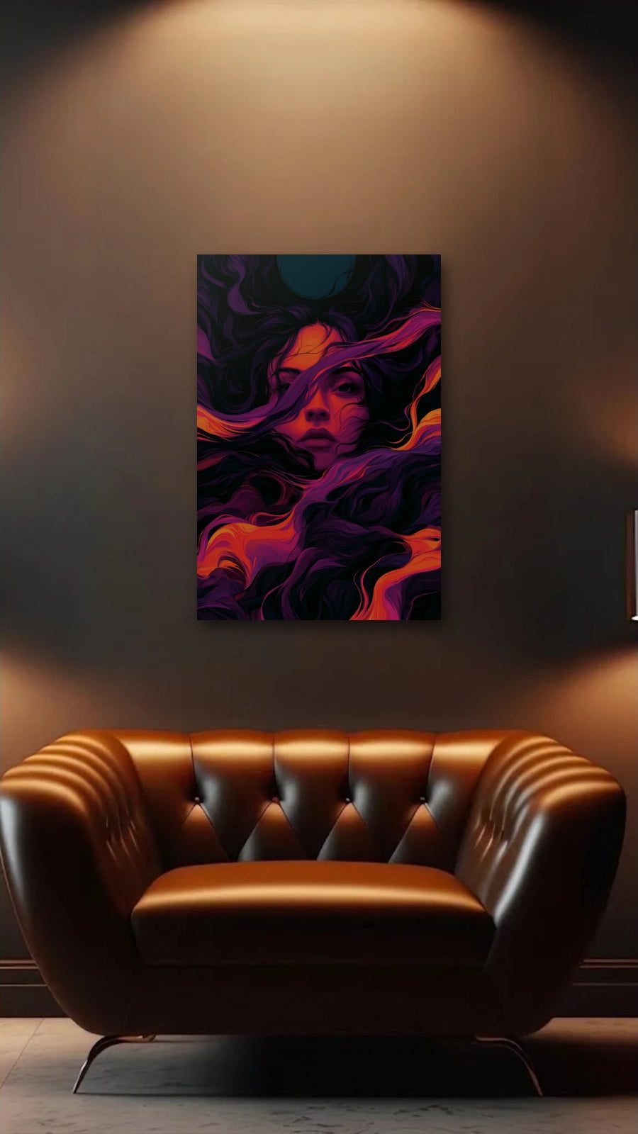 Expressions Art acrylic wall art above a leather armchair