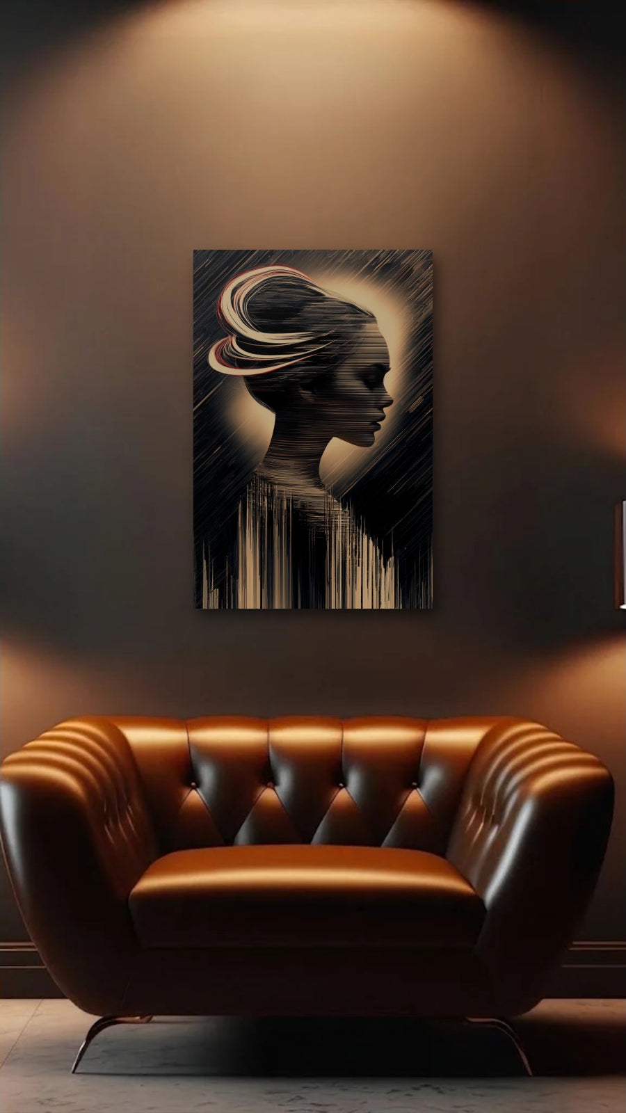 Expressions Art acrylic wall art above a leather armchair