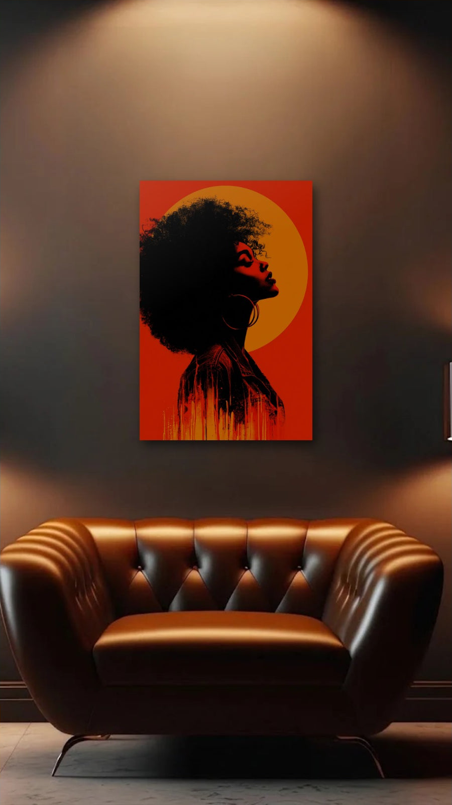 Expressions Art acrylic wall art above a leather armchair