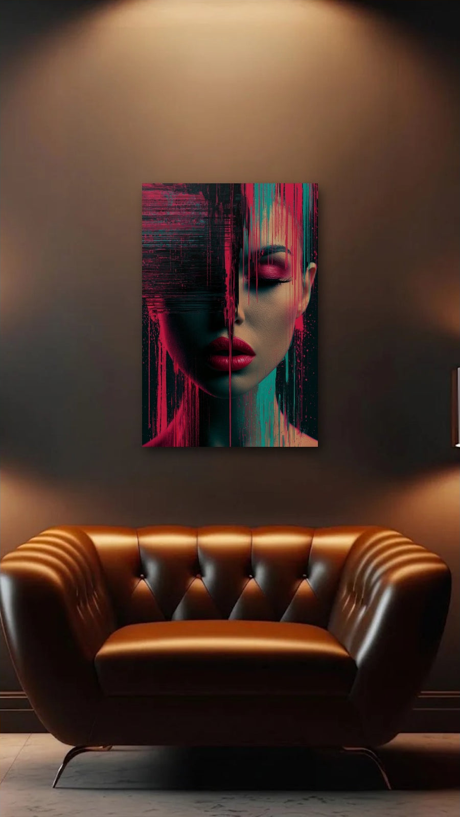 Expressions Art acrylic wall art above a leather armchair