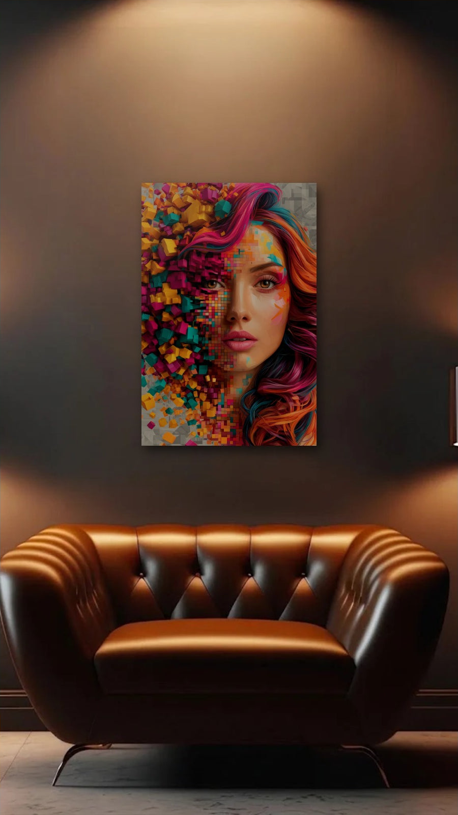 Expressions Art acrylic wall art above a leather armchair