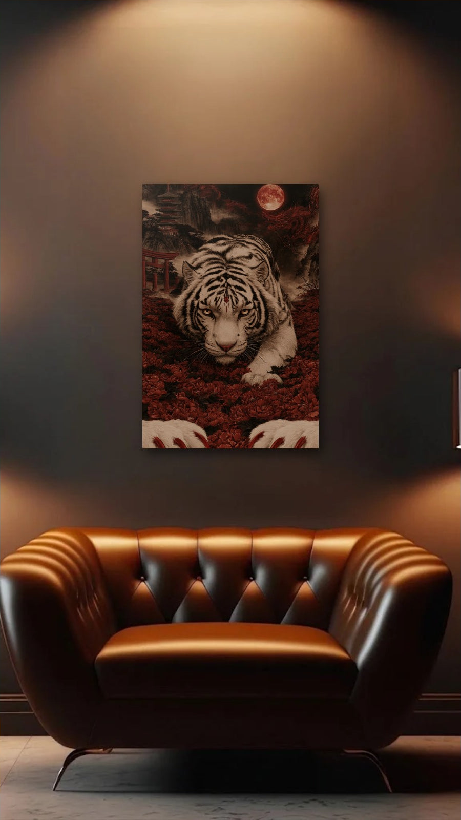 Wild Art acrylic wall art above a leather armchair