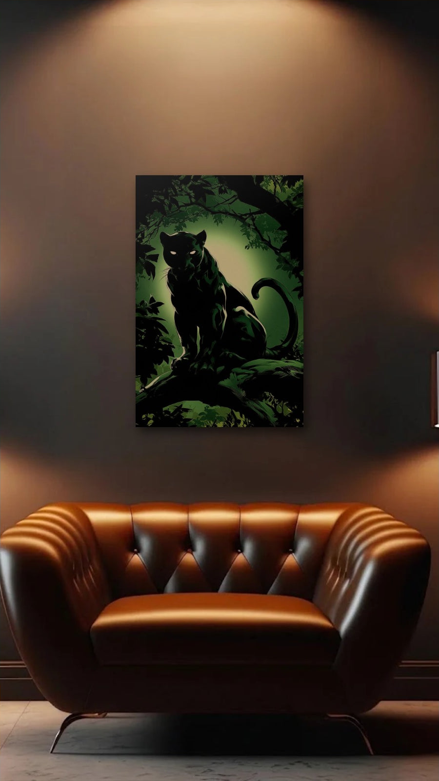 Wild Art acrylic wall art above a leather armchair