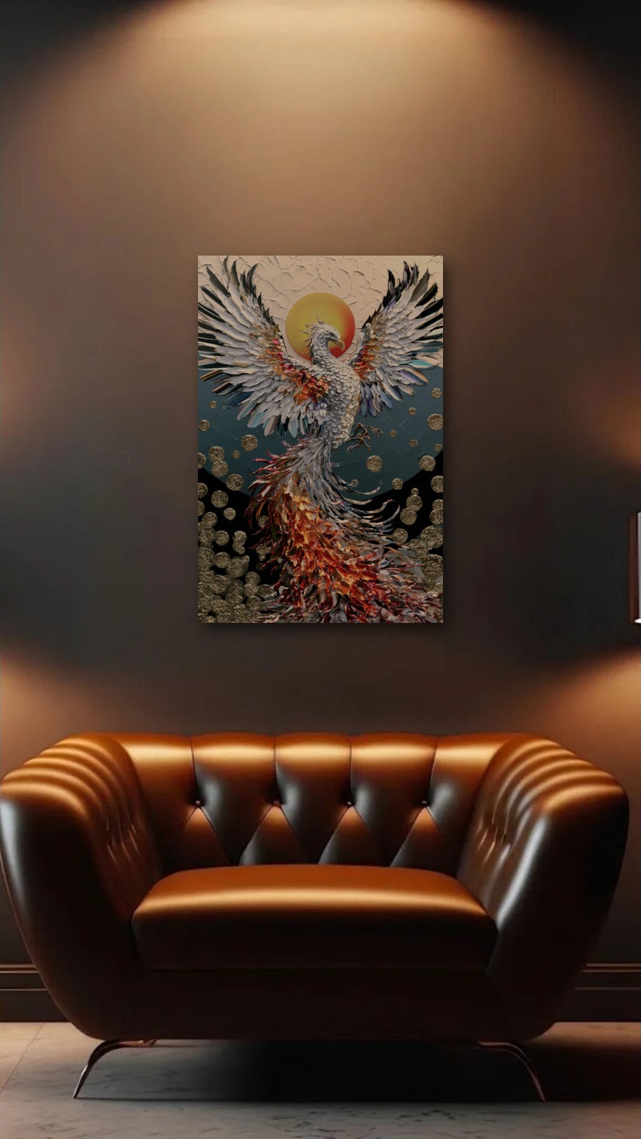 Wild Art acrylic wall art above a leather armchair
