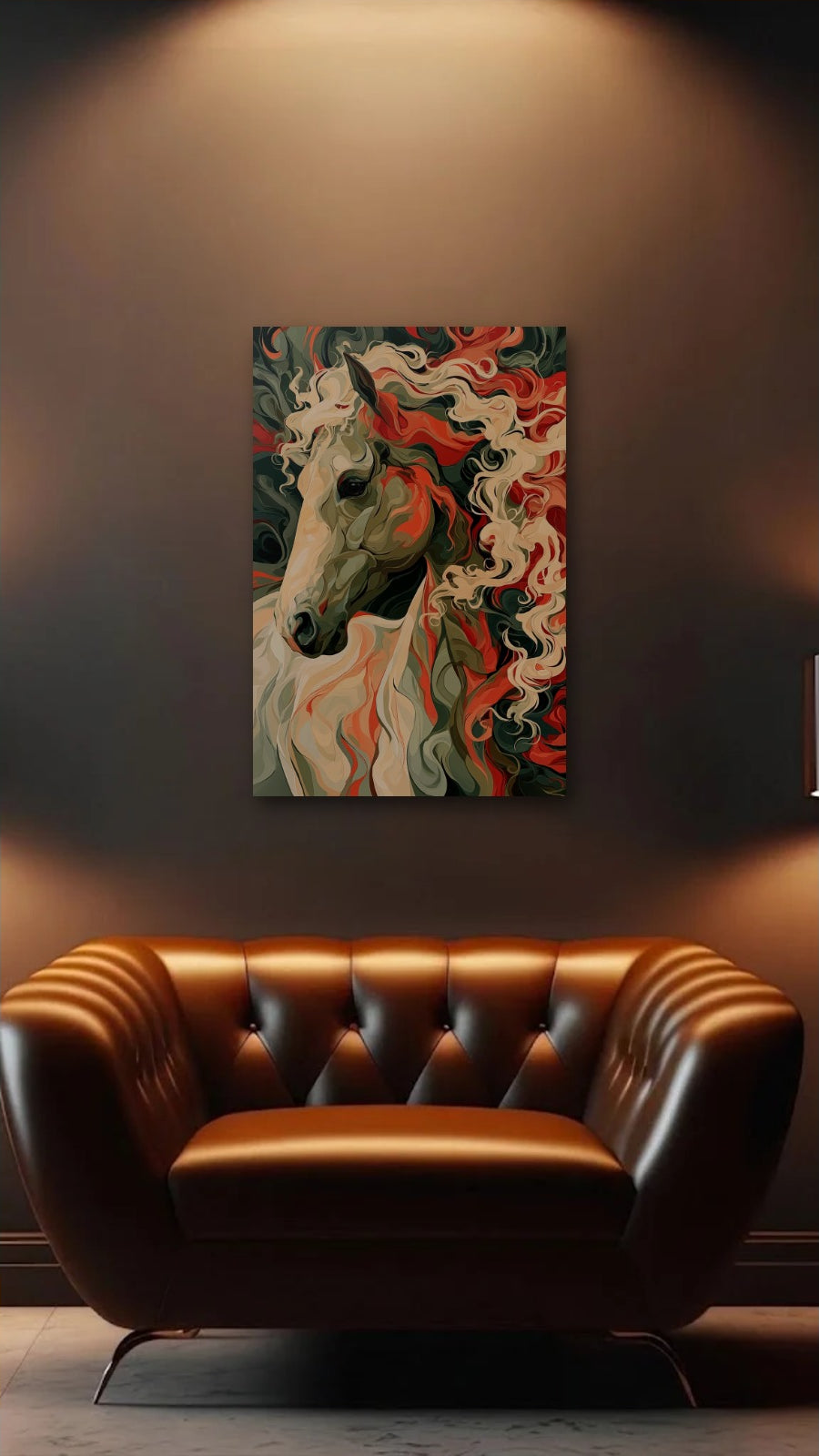 Wild Art acrylic wall art above a leather armchair