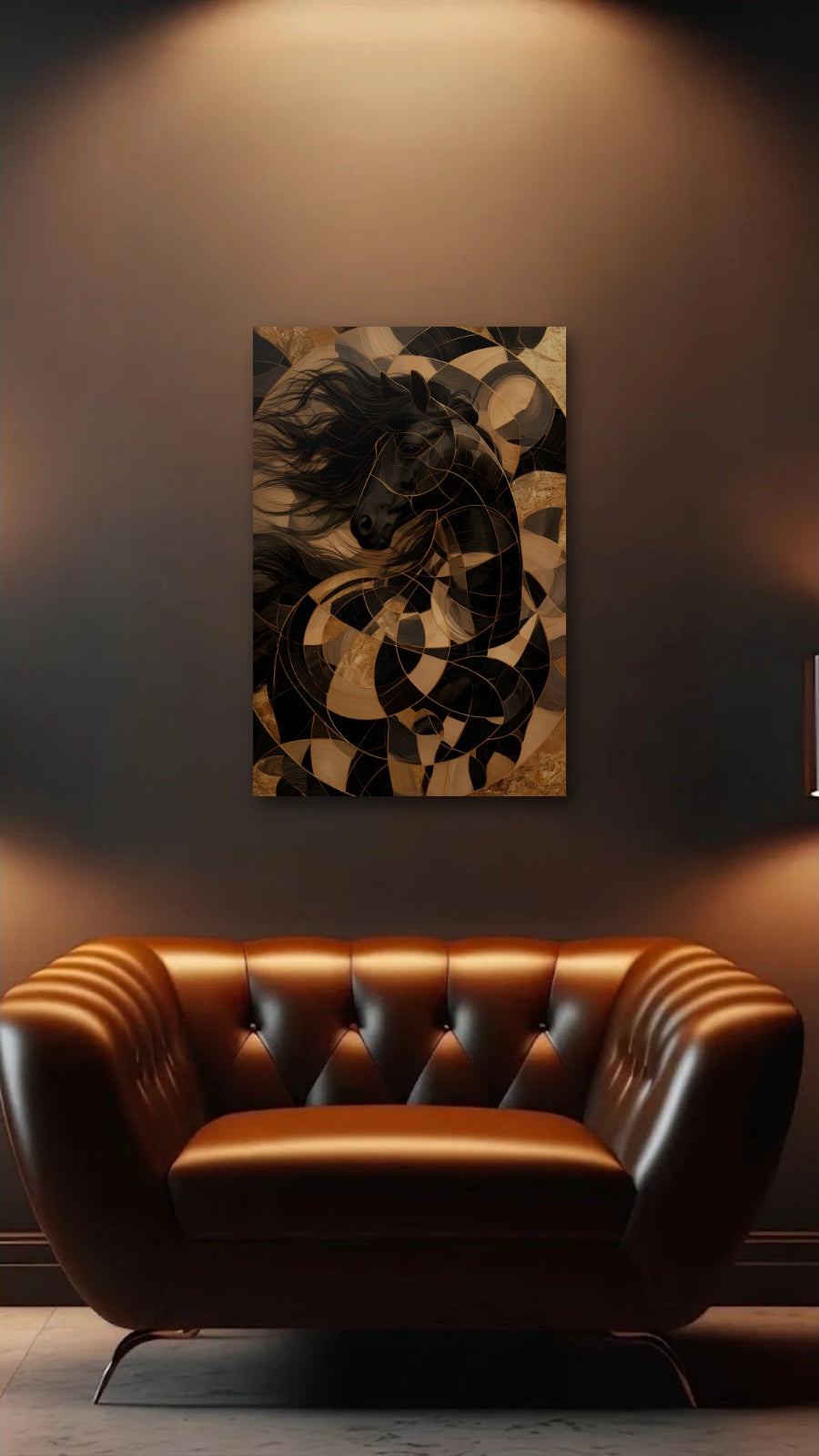 Wild Art acrylic wall art above a leather armchair