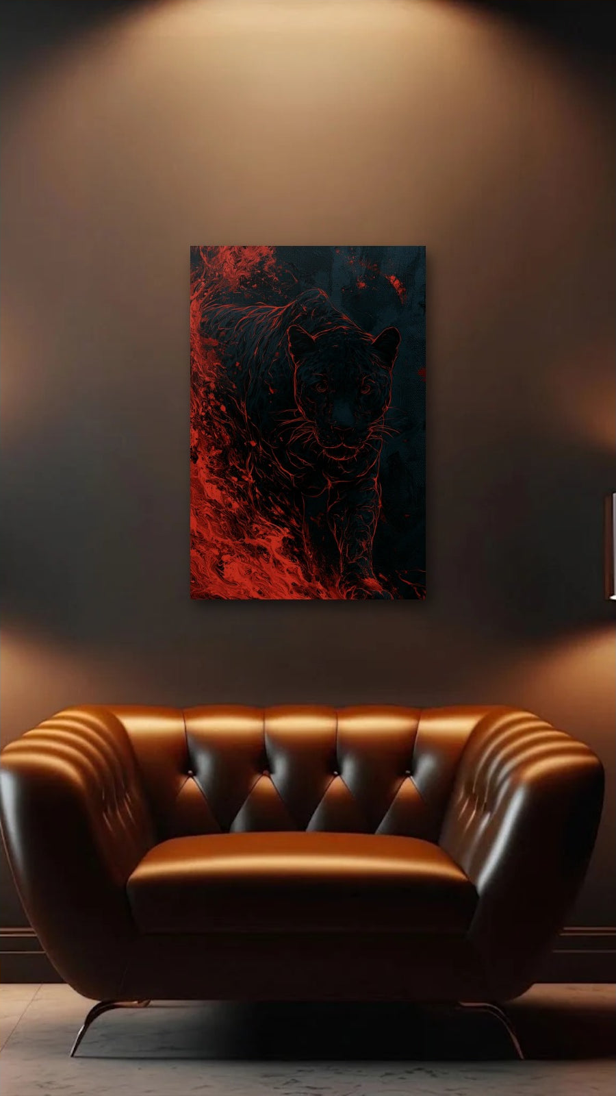 Wild Art acrylic wall art above a leather armchair