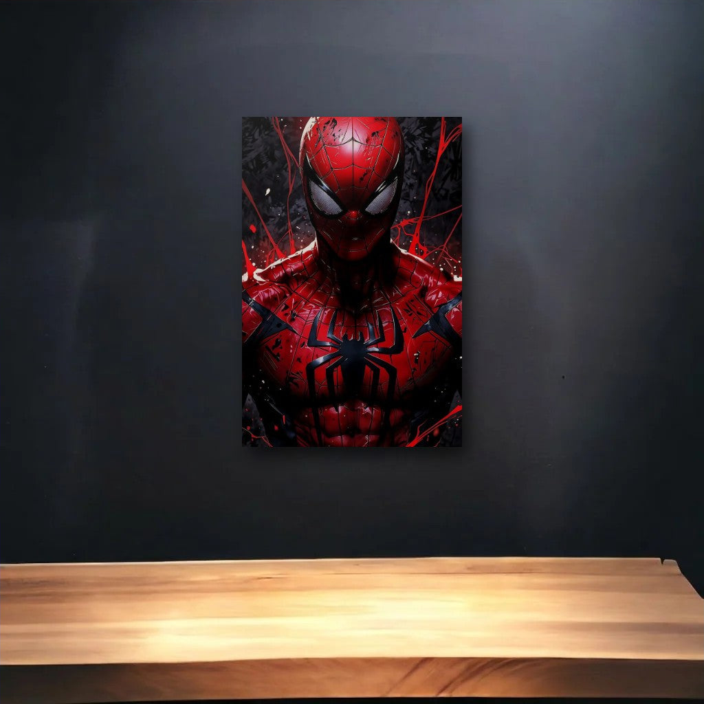 Anime Art glossy acrylic art above a wooden shelf