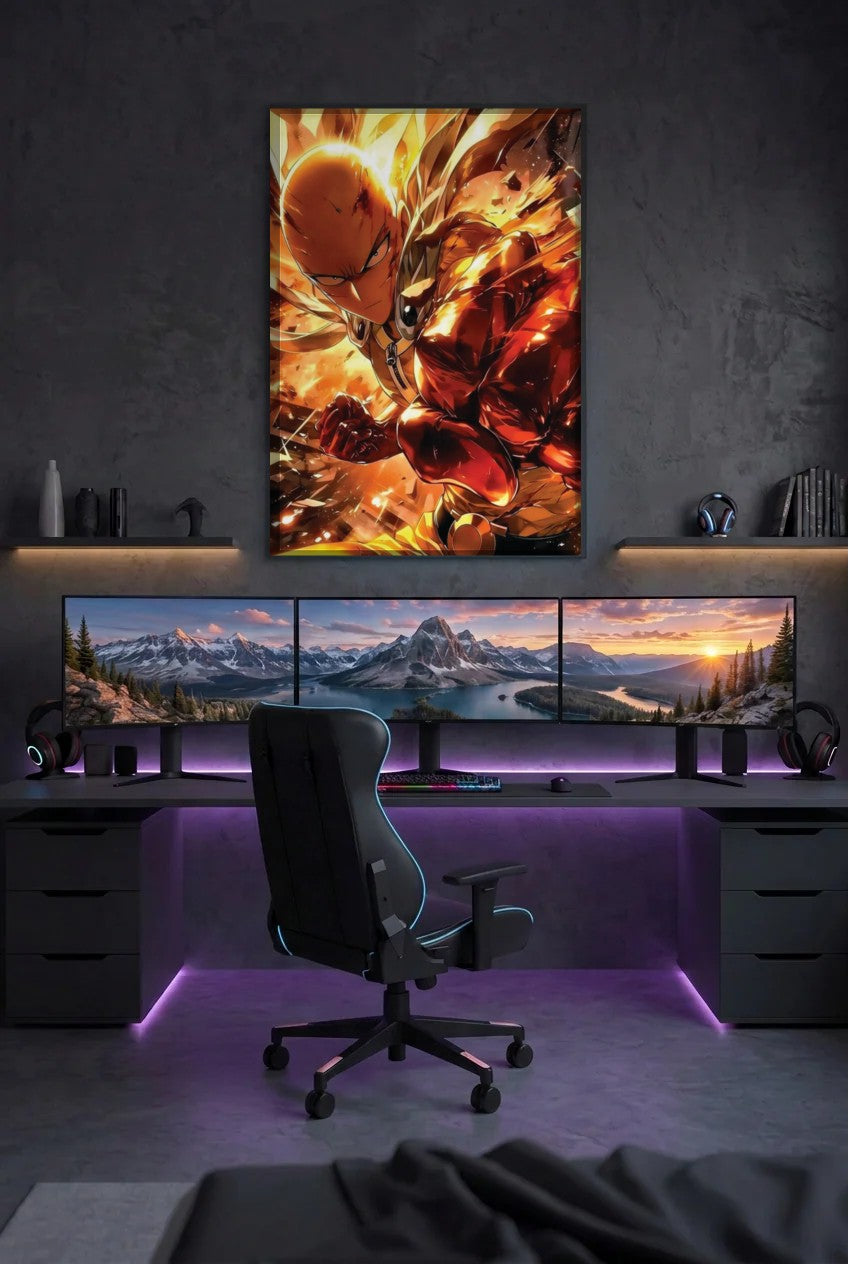 Anime Art acrylic wall art above a gaming desk