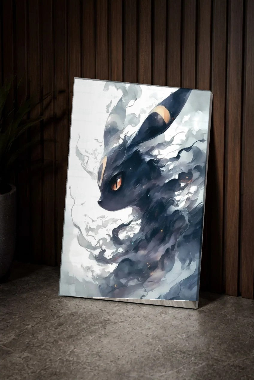 Anime Art acrylic wall art leaning on a wood slat wall