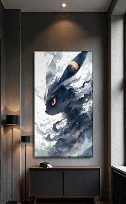 Anime Art acrylic wall art above a black console