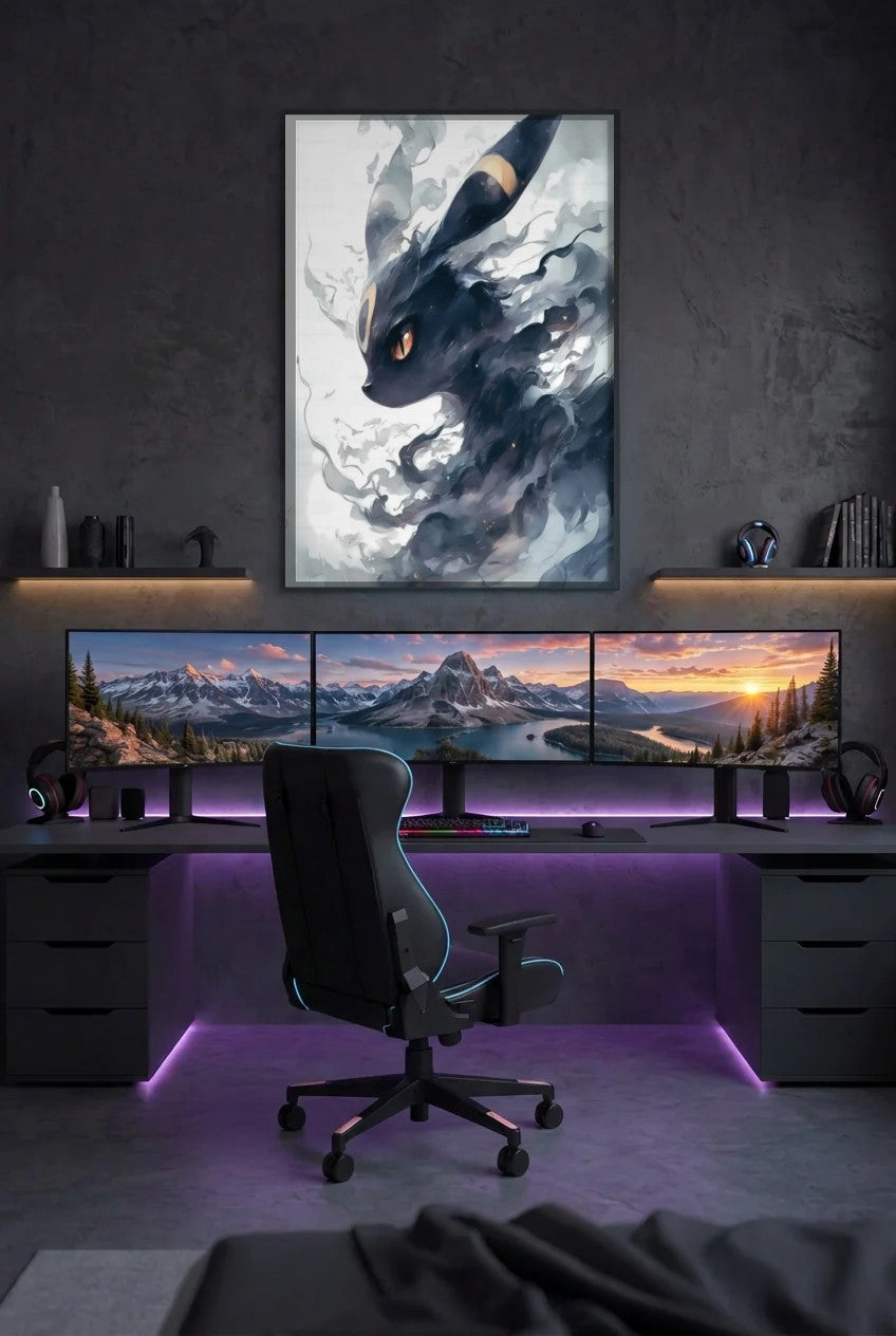 Anime Art acrylic wall art above a gaming desk