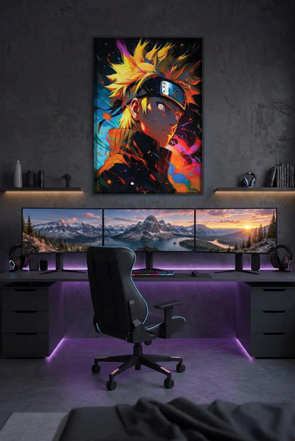 Anime Art acrylic wall art above a gaming desk