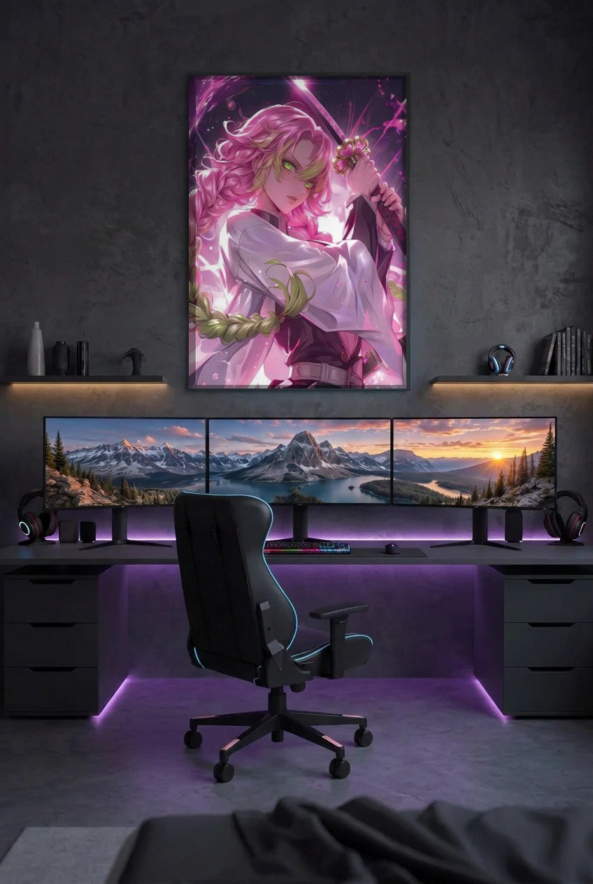 Anime Art acrylic wall art above a gaming desk
