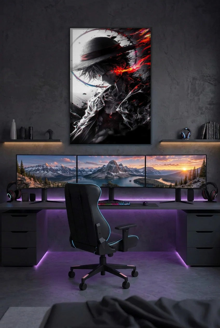 Anime Art acrylic wall art above a gaming desk