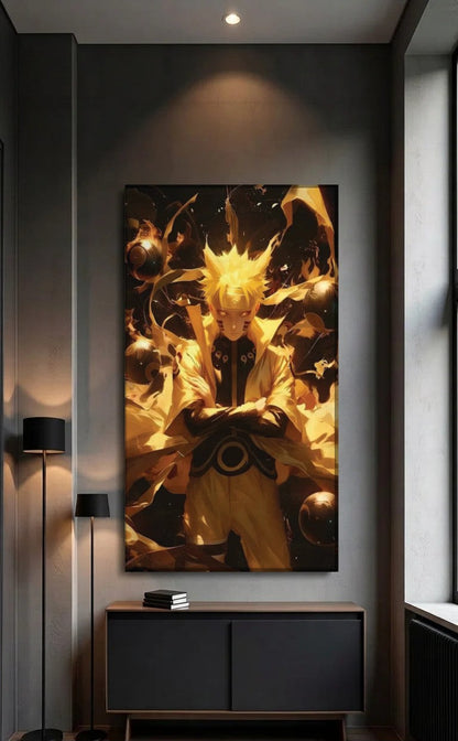 Anime Art acrylic wall art above a black console