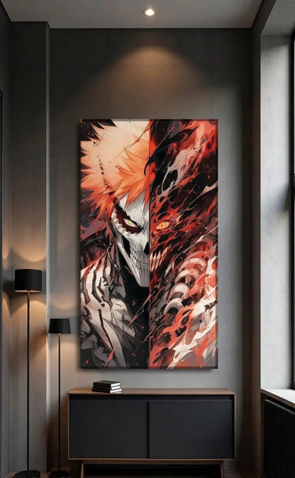 Anime Art acrylic wall art above a black console