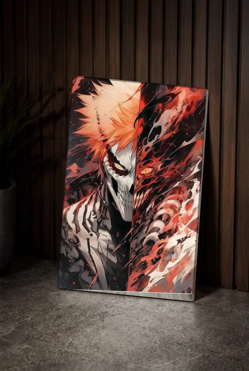 Anime Art acrylic wall art leaning on a wood slat wall