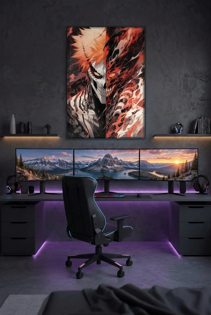 Anime Art acrylic wall art above a gaming desk