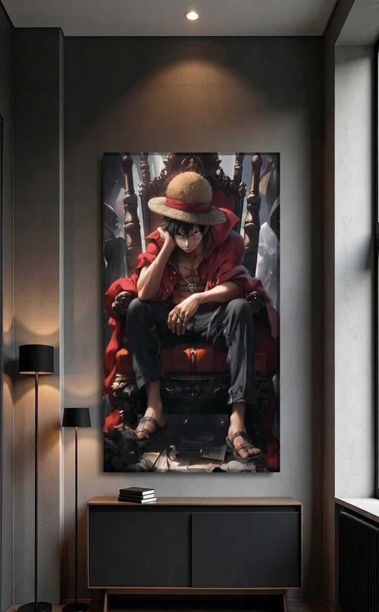 Anime Art acrylic wall art above a black console