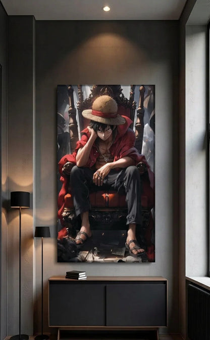 Anime Art acrylic wall art above a black console