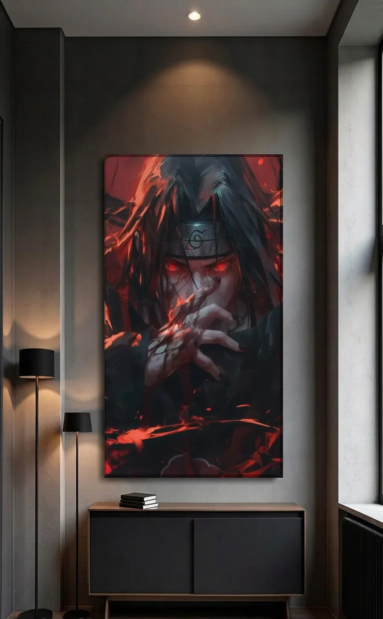 Anime Art acrylic wall art above a black console