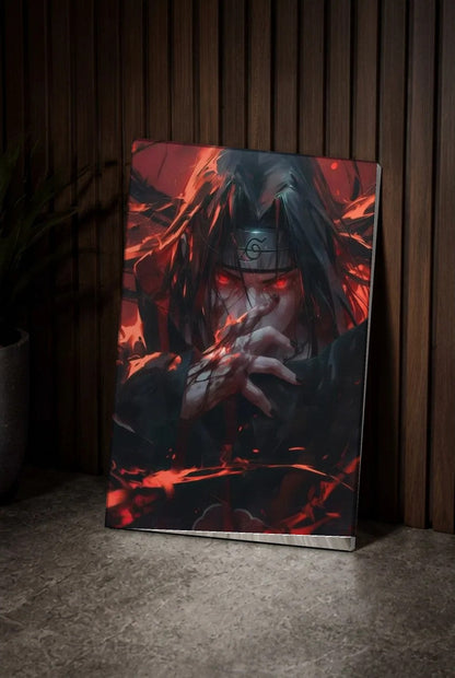Anime Art acrylic wall art leaning on a wood slat wall