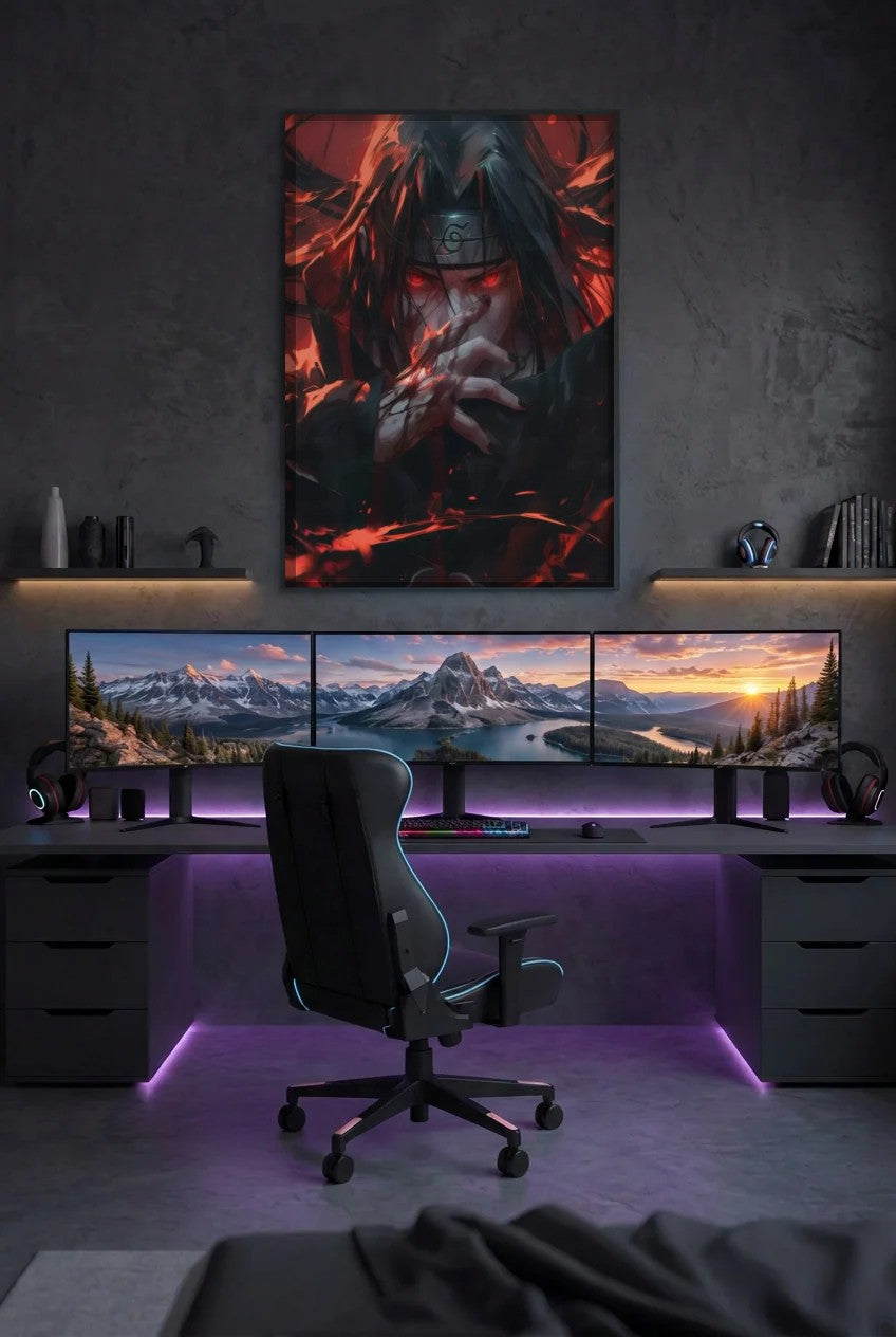 Anime Art acrylic wall art above a gaming desk