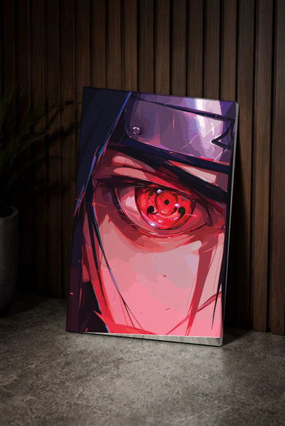 Anime Art acrylic wall art leaning on a wood slat wall
