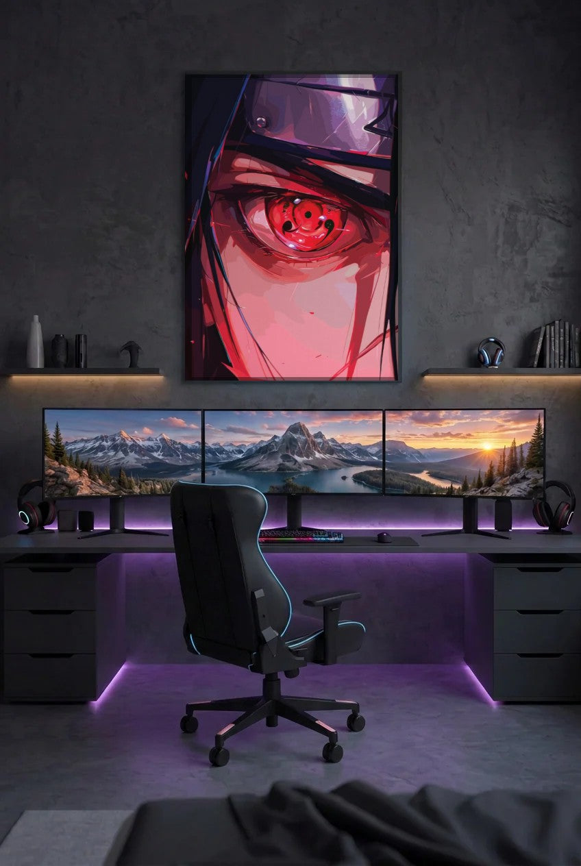 Anime Art acrylic wall art above a gaming desk
