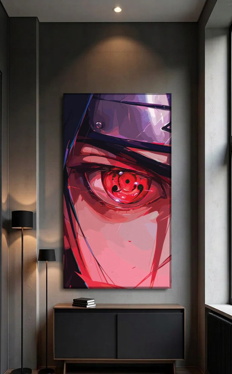 Anime Art acrylic wall art above a black console