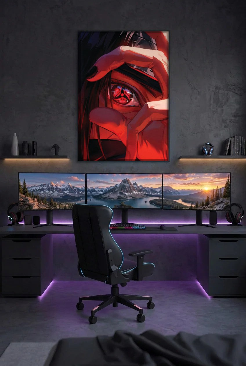 Anime Art acrylic wall art above a gaming desk