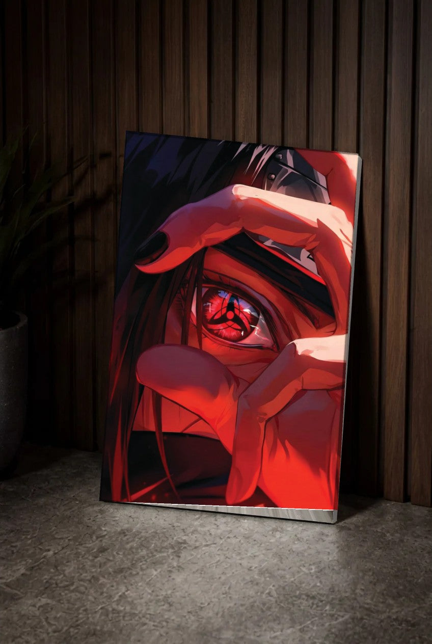 Anime Art acrylic wall art leaning on a wood slat wall