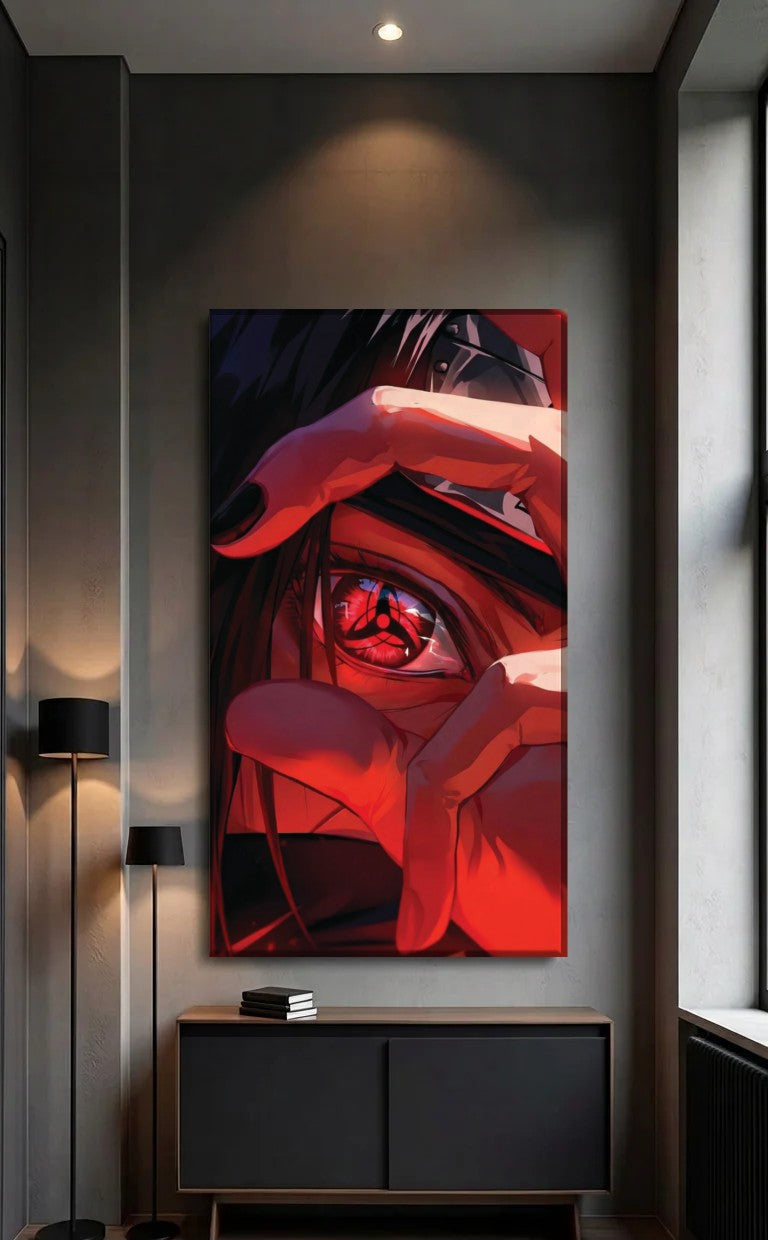 Anime Art acrylic wall art above a black console