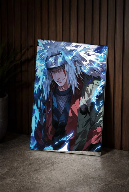 Anime Art acrylic wall art leaning on a wood slat wall