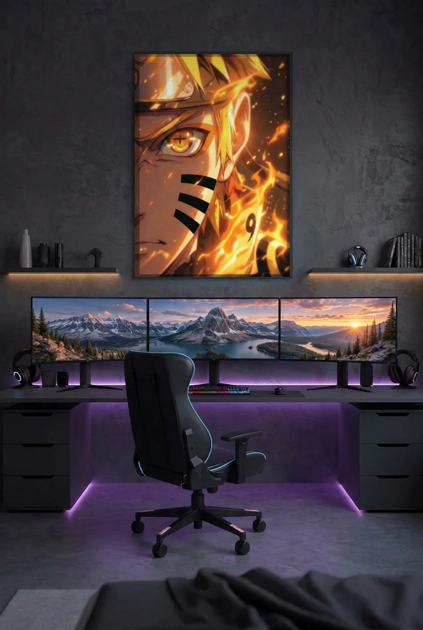 Anime Art acrylic wall art above a gaming desk