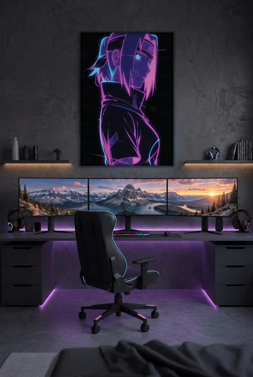 Anime Art acrylic wall art above a gaming desk