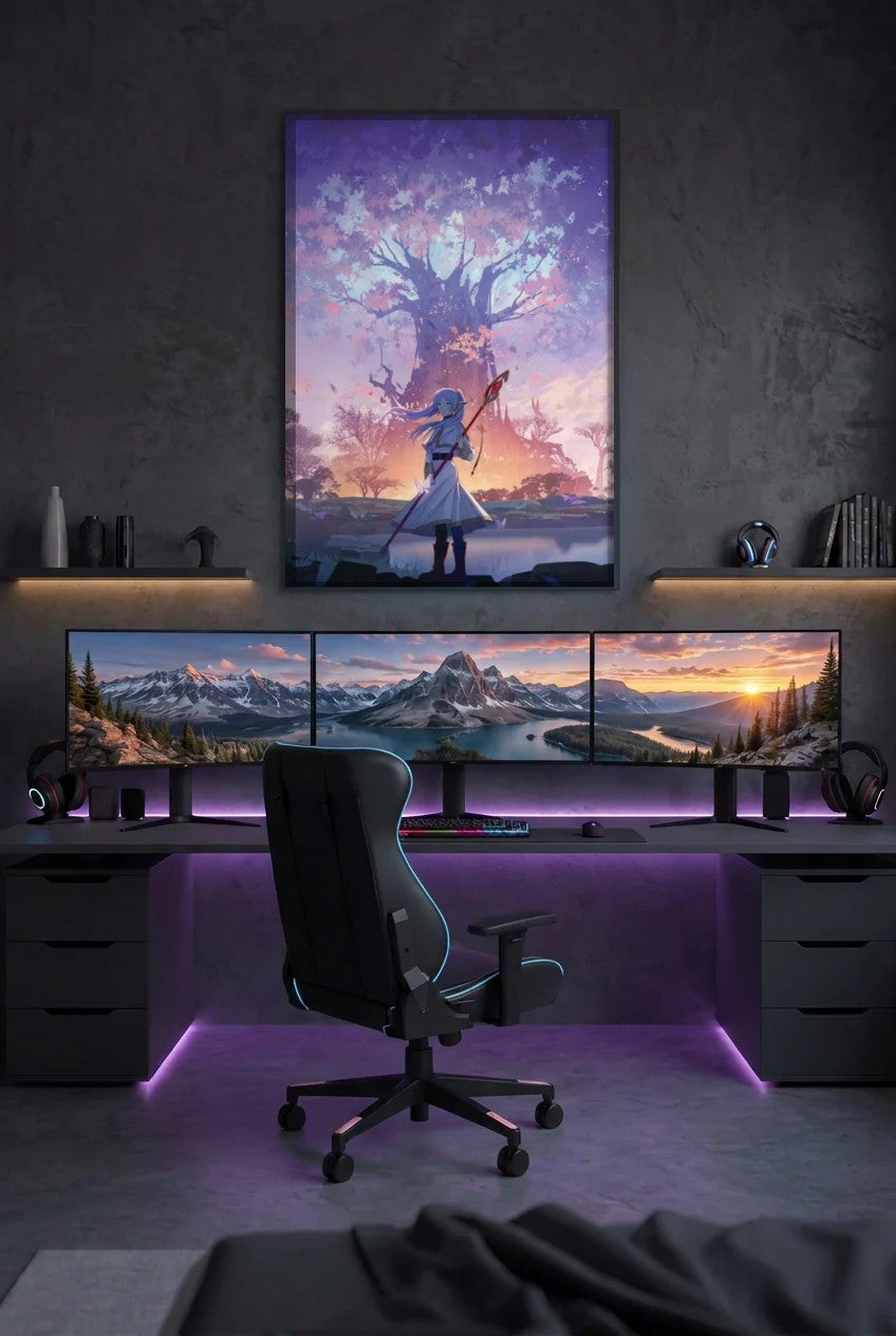 Anime Art acrylic wall art above a gaming desk