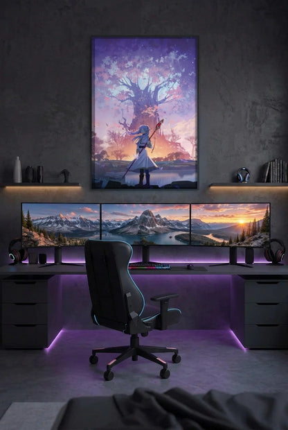 Anime Art acrylic wall art above a gaming desk