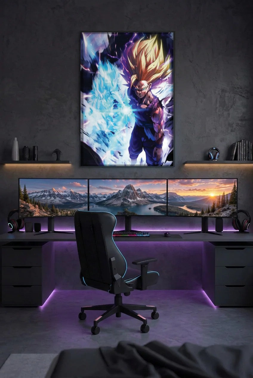 Anime Art acrylic wall art above a gaming desk